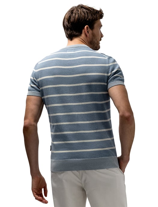 T-shirt State of Art blauw gestreept met boord - Image 2
