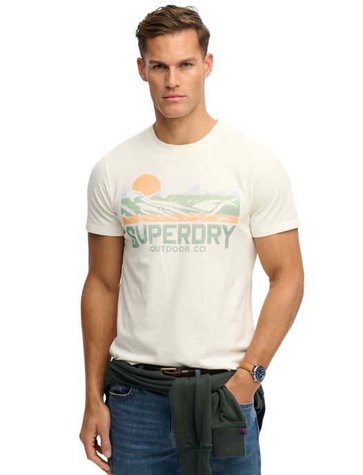Superdry cream short sleeve print T-shirt slim fit - Image 1