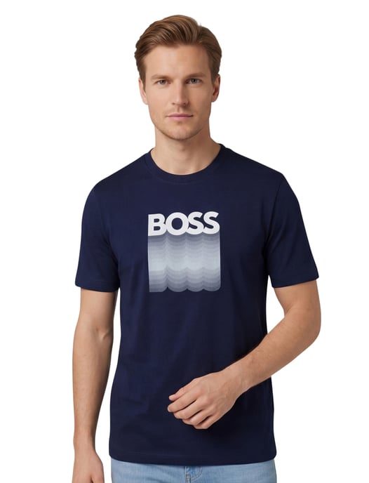 t-shirt donkerblauw Boss Orange Teinsignia opdruk - Image 1