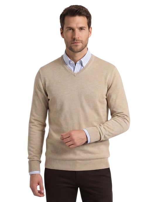 trui Casa Moda beige effen katoen wijde fit - Image 1