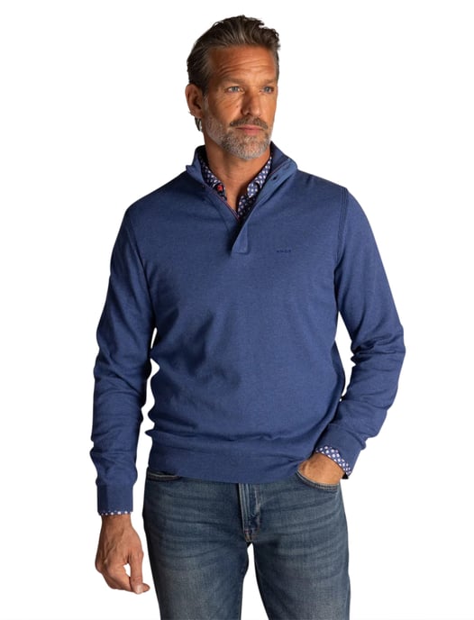 Half zip en knopen New Zealand trui donkerblauw - Image 1