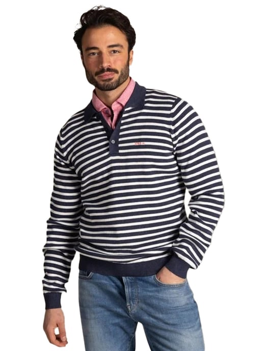 Poloshirt New Zealand donkerblauw normale fit gestreept 2 knoops - Image 1