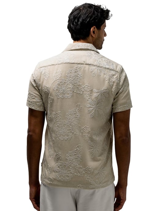 Overhemd State of Art beige geborduurde bloemen wijde fit - Image 2