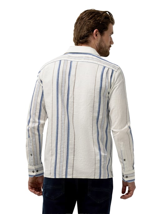Overhemd wit met blauwe strepen State of Art Regular fit linnen - Image 2