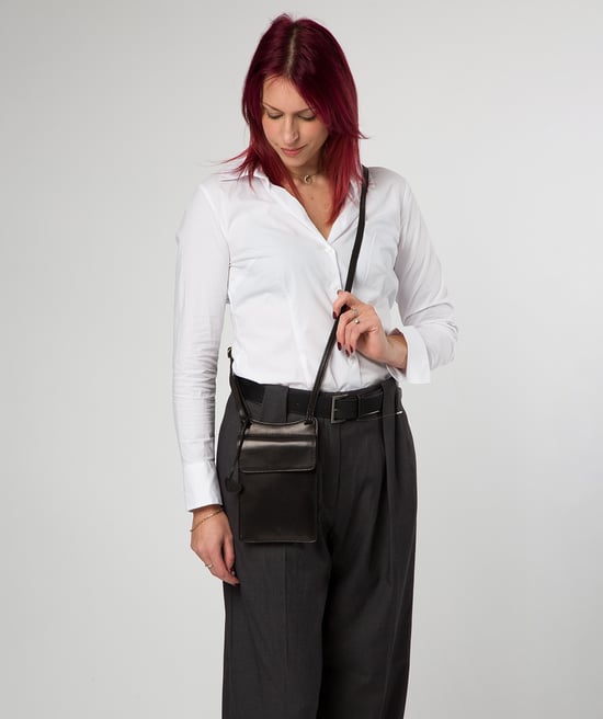 'Izara' Black Leather Cross Body Phone Bag - Image 6