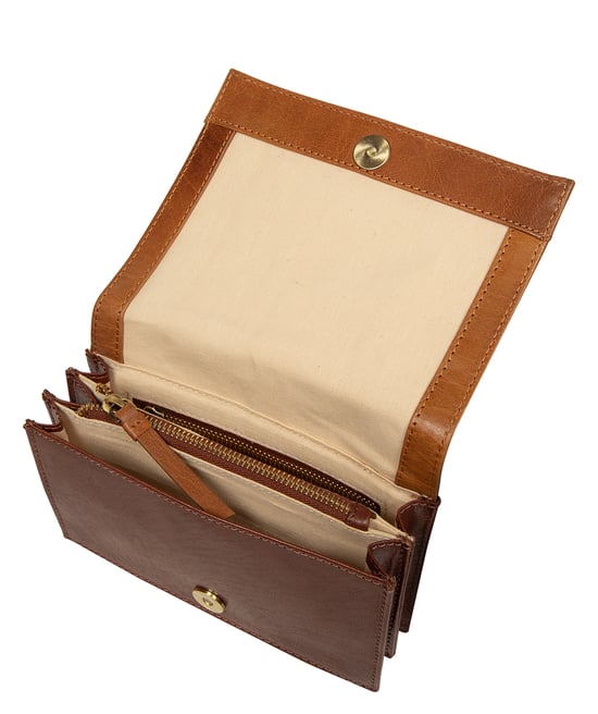 'Chiara' Conker Brown & Dark Tan Leather Cross Body Bag - Image 4