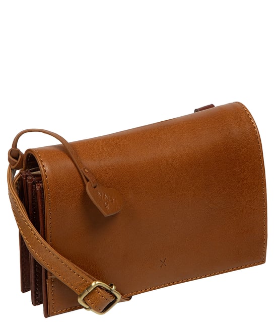 'Chiara' Conker Brown & Dark Tan Leather Cross Body Bag - Image 5