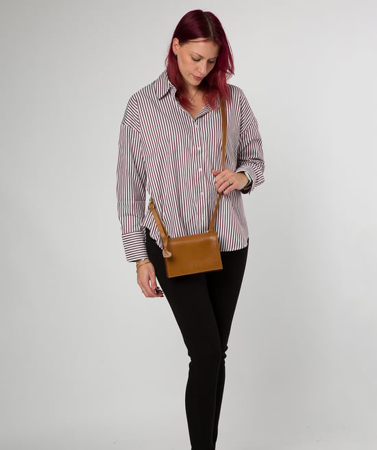 'Chiara' Conker Brown & Dark Tan Leather Cross Body Bag - Image 6