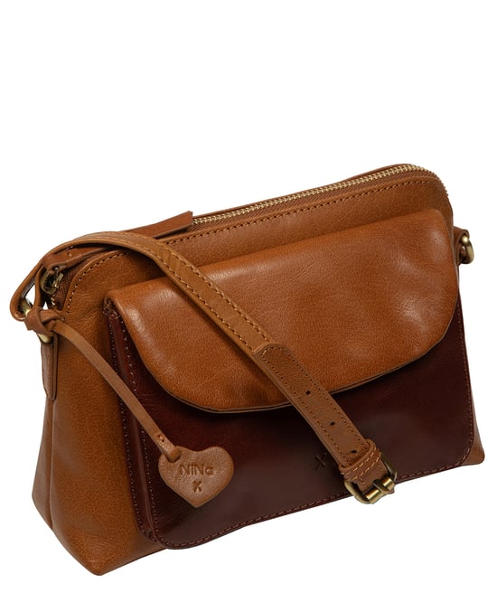 'Estella' Conker Brown & Dark Tan Leather Cross Body Bag - Image 5