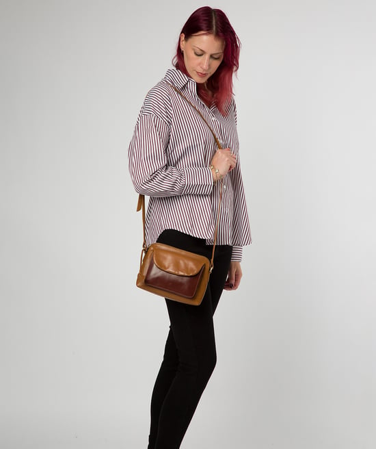 'Estella' Conker Brown & Dark Tan Leather Cross Body Bag - Image 6