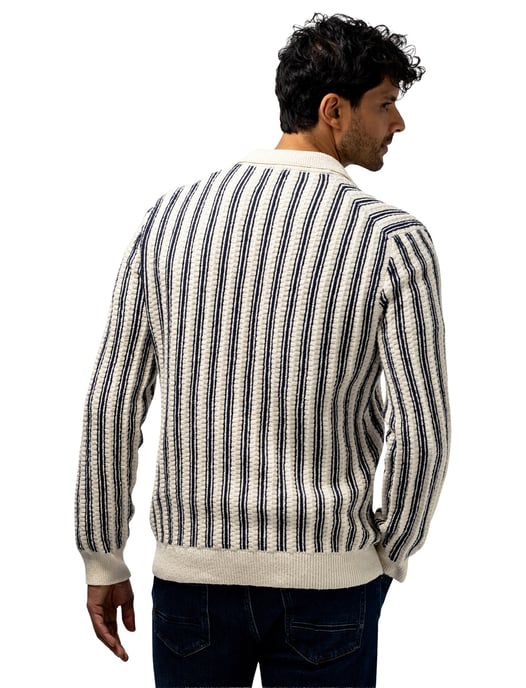 Vest State of Art gestreept creme navy knopen - Image 2