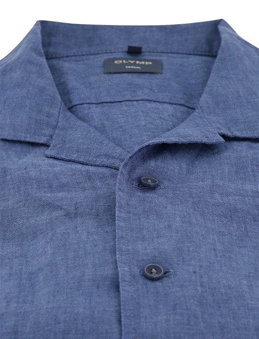 Overhemd Olymp blauw linnen gemeleerd korte mouwen - Image 3