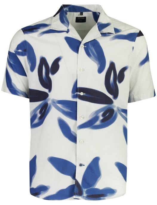 Olymp overhemd blauw grafisch geprint korte mouw - Image 1