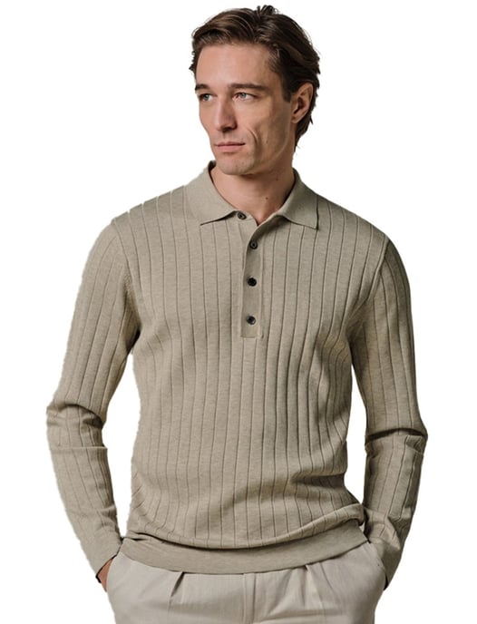 Poloshirt Profuomo beige structuur 3 knopen - Image 1
