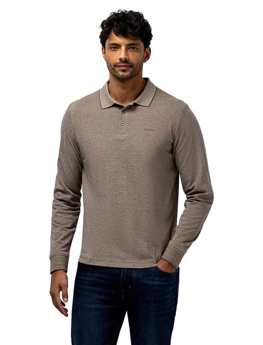 Polo lange mouw State of Art jersey bruin - Image 1