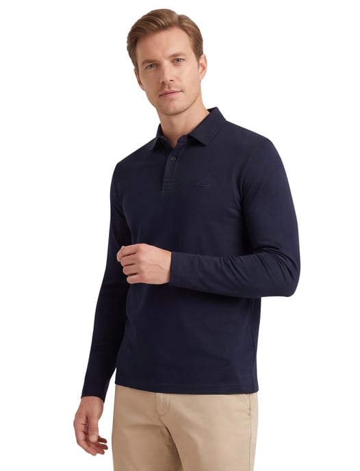 Navy poloshirt Boss Green Piro 3 knoops luxury cotton - Image 2