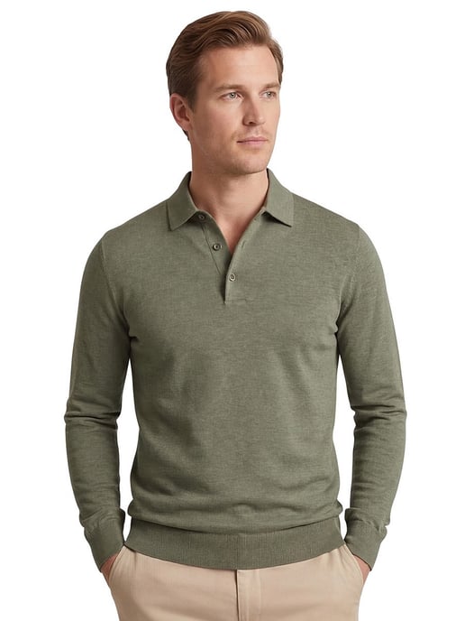 Poloshirt groen gemeleerd Profuomo 3 knoops normale fit - Image 1