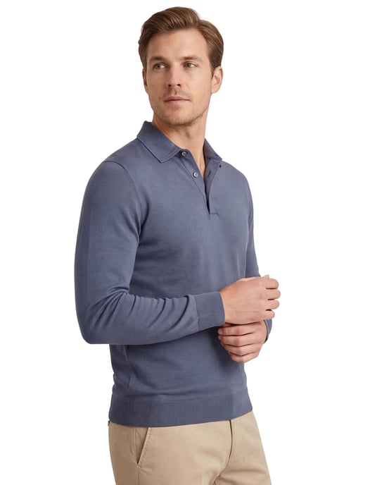 Profuomo Poloshirt blauw lange mouw gemeleerd - Image 2