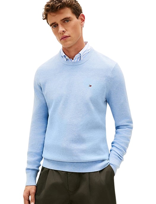 lichtblauw structuur trui Tommy Hilfiger ronde hals gemêleerd - Image 1
