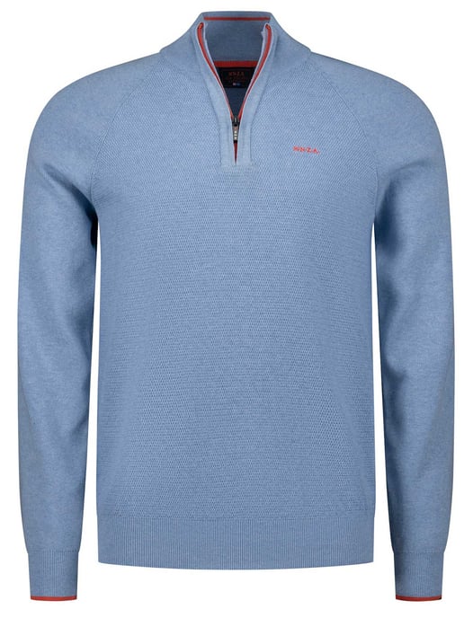 Trui New Zealand lichtblauw half zip gemeleerd normale fit - Image 1