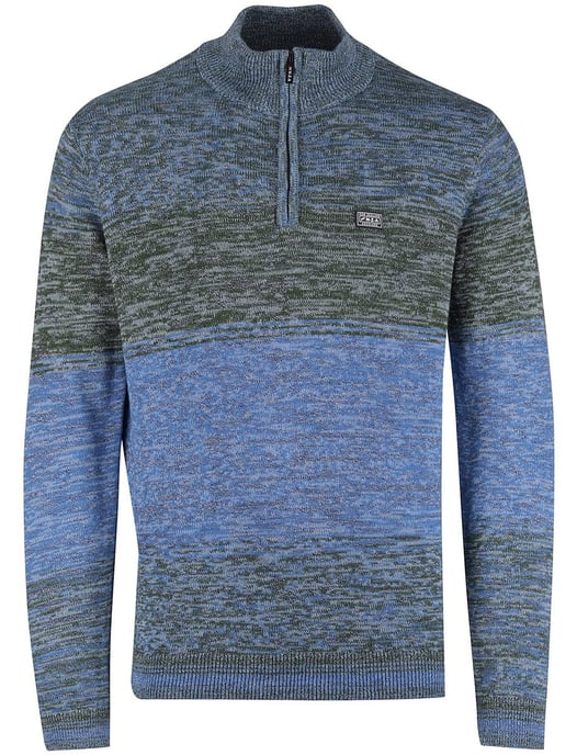 Half zip New Zealand trui gebreid blauw en groen gemeleerd - Image 3