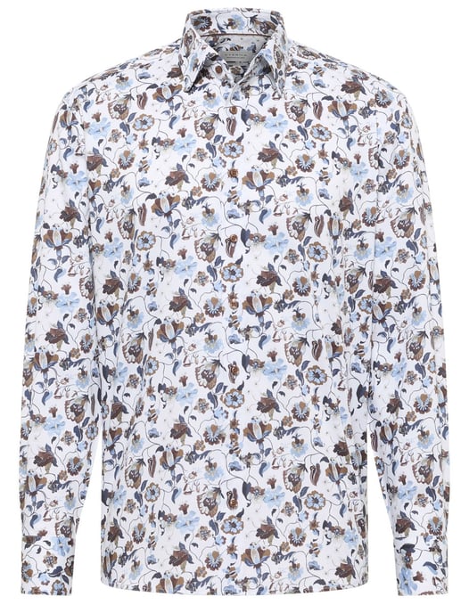 Overhemd bruin blauw geprint Eterna Comfort Fit geprint bloemen - Image 1