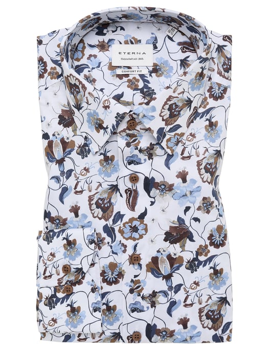 Overhemd bruin blauw geprint Eterna Comfort Fit geprint bloemen - Image 2
