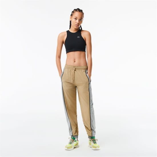 Lacoste Elastische, slim-fit trainingsbroek met kleurblokken voor dames (Cement) - Image 1