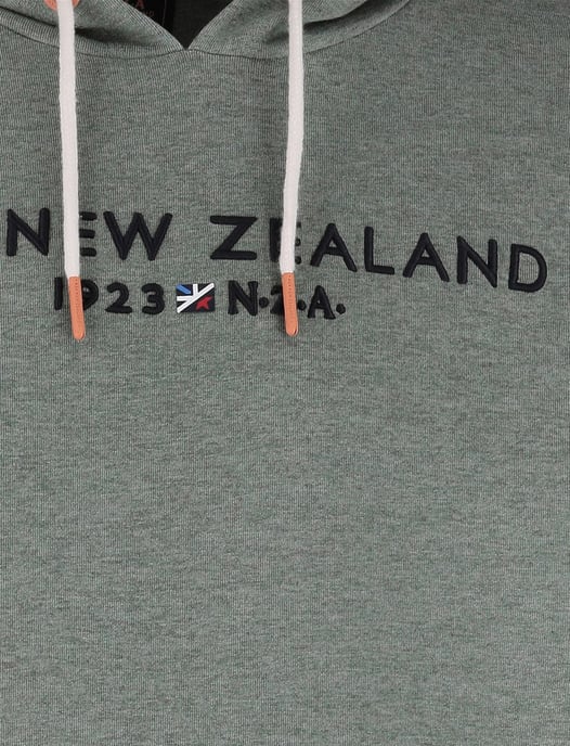 Hoodie met buidelzak New Zealand groen gemeleerd en oranje details - Image 3