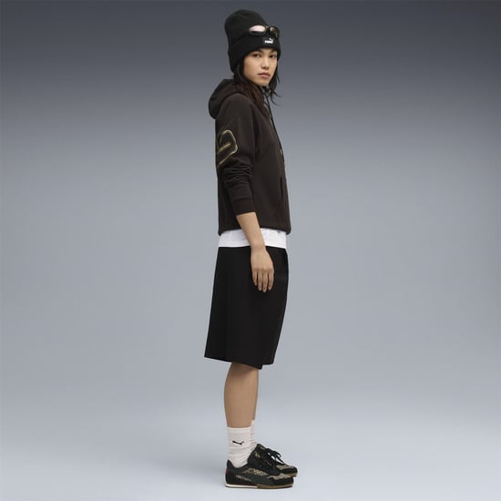 Women's Puma Maximal Metallic Comfort Tech Fleece Overhead Hoodie in Puma Black - Image 5