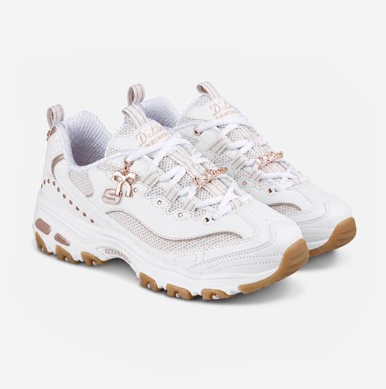 Skechers D'lites - 20th Anniversary Womens Casual Trainers White/rose Gold - Image 3