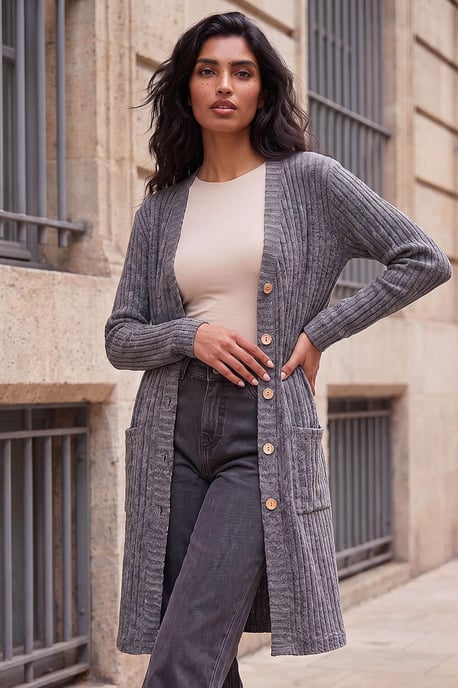 Ribbed Jersey Snit Cardigan - Image 1