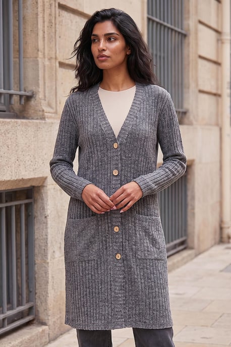 Ribbed Jersey Snit Cardigan - Image 2