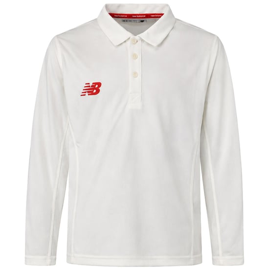 New Balance Logo Kids Off White Cricket Polo Shirt - Image 1