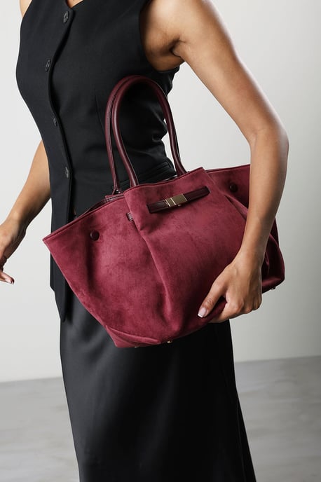Where's That From Womens 'Dove' Suede Handheld Tote Bag - Image 2