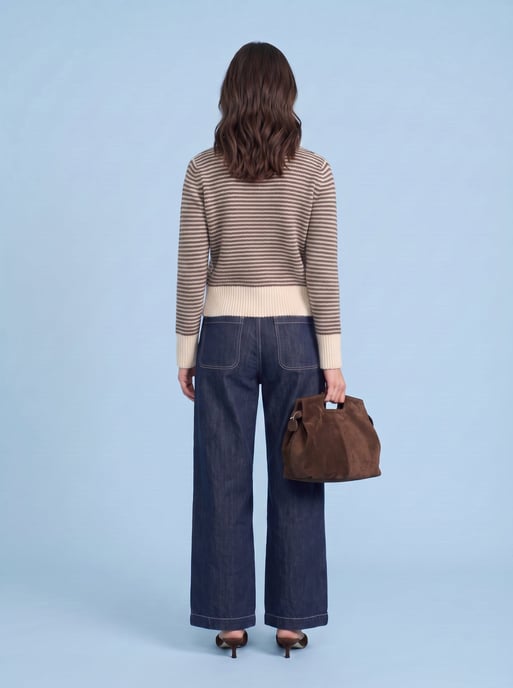 Navy Wool Blend Stripe Contrast Cardigan - Image 2