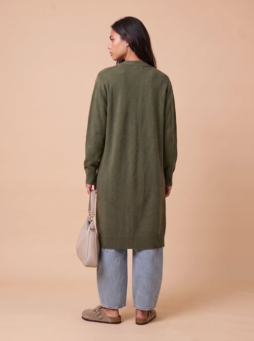 Khaki Longline Patch Pocket Cardigan - Image 2