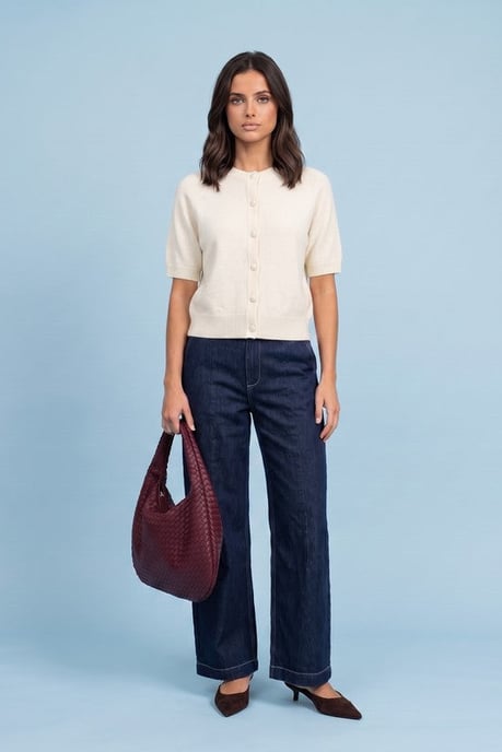 Cream Wool Blend Short Sleeved Cardigan - Image 1