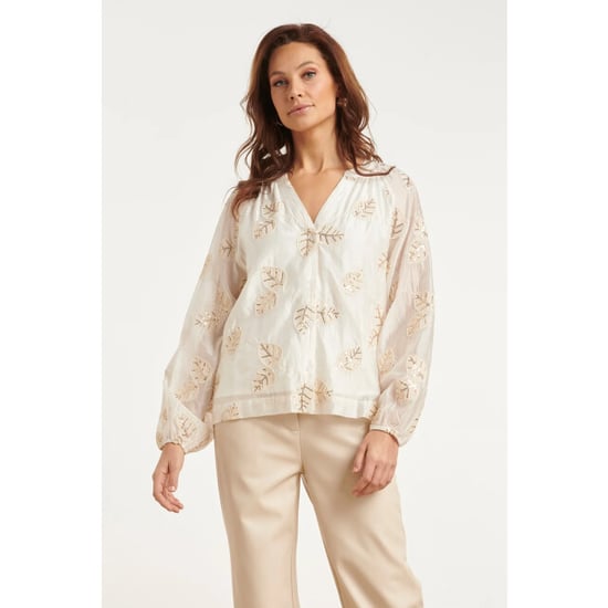 Smashed Lemon Blouse met geborduurde bladapplicaties en paillettendetails | - Image 1