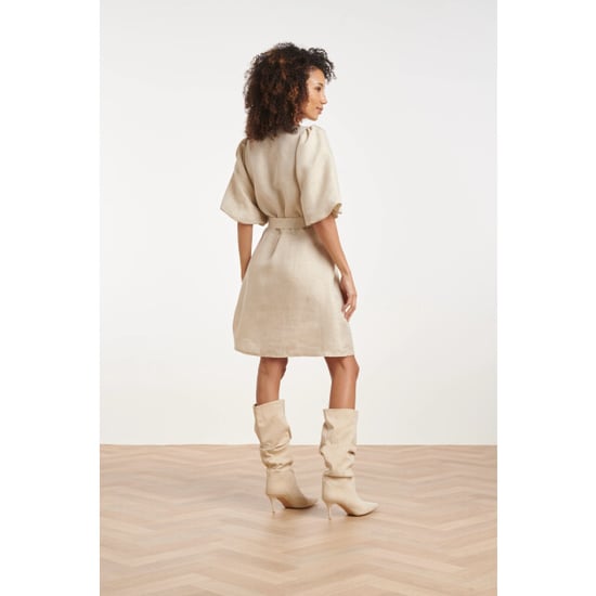 Smashed Lemon Jurk met metallic glans en tailleceintuur | - Image 4