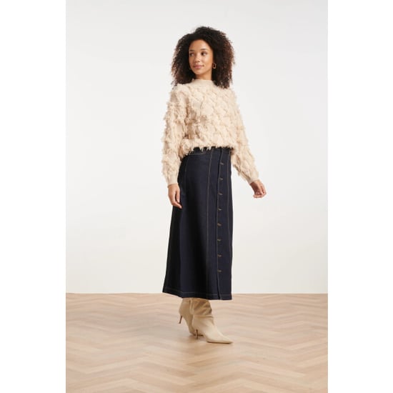 Smashed Lemon Donker indigo denim midi rok met knoopsluiting | - Image 3