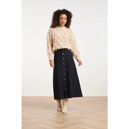 Smashed Lemon Donker indigo denim midi rok met knoopsluiting | - Image 5