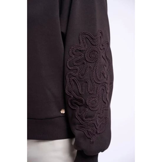 Rino & Pelle Manar.7002612 rino en pelle crew neck sweater with applicated sleeves coffee roast - Image 4
