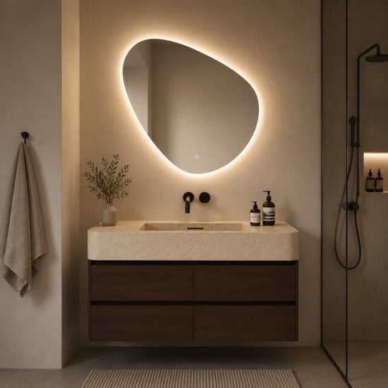 Vtw Living badkamerspiegel asymmetrisch met led verlichting en verwarming 80 - Image 1