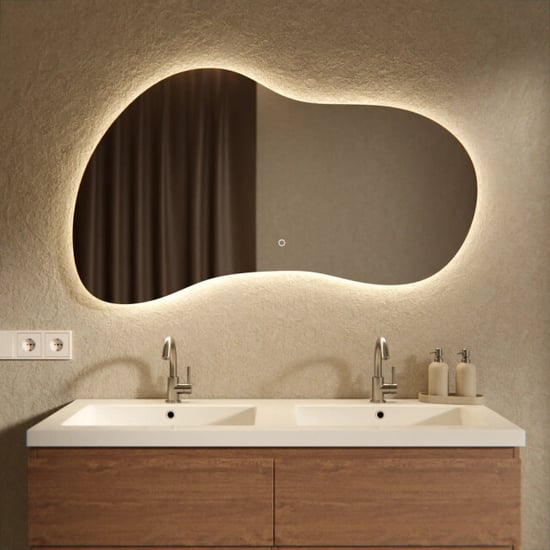 Vtw Living badkamerspiegel asymmetrisch met led verlichting en verwarming 120 - Image 1