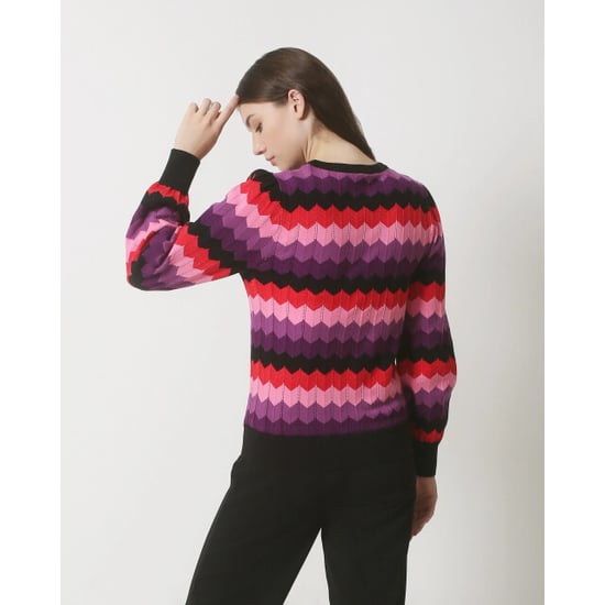 Smashed Lemon 23830 paarse multi zigzag print ronde hals top | - Image 2