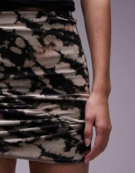 Topshop Tall printed velvet ruched mini skirt in multi - Image 3