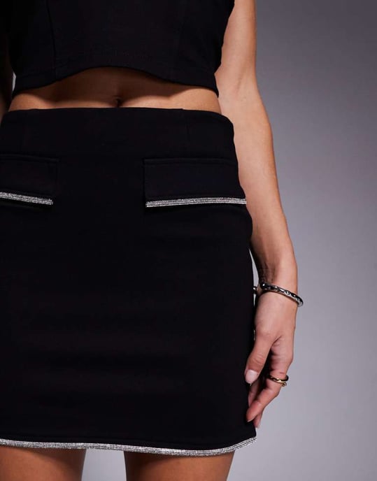 ASOS DESIGN co-ord ponte mini skirt with diamante trim in black - Image 4