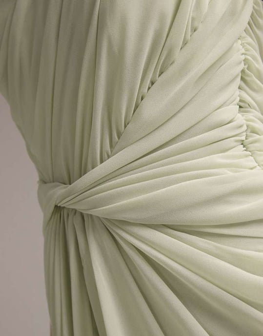 ASOS DESIGN Bridesmaids one shoulder draped twist detail midaxi dress in light green - Image 3