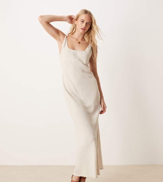 ASOS DESIGN Tall linen look twist strap bias maxi dress in oatmeal - Image 1